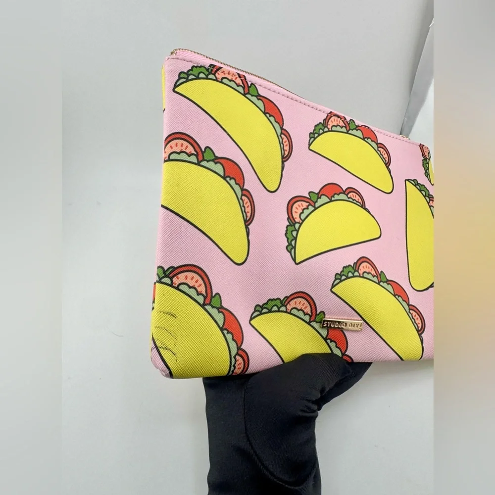 Studio DIY Taco Print Cosmetic Bag Pouch or Clutch with Gold Hardware Pink - Picture 9 of 10